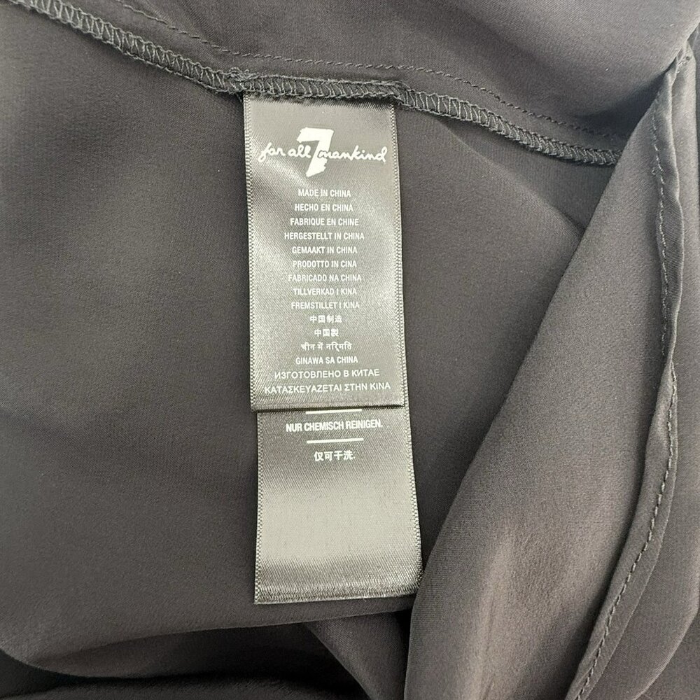 7 For All Mankind Silk Blend Top Womens Small Black Drapey Blouse V Neck Hi‎ Low - Picture 7 of 8
